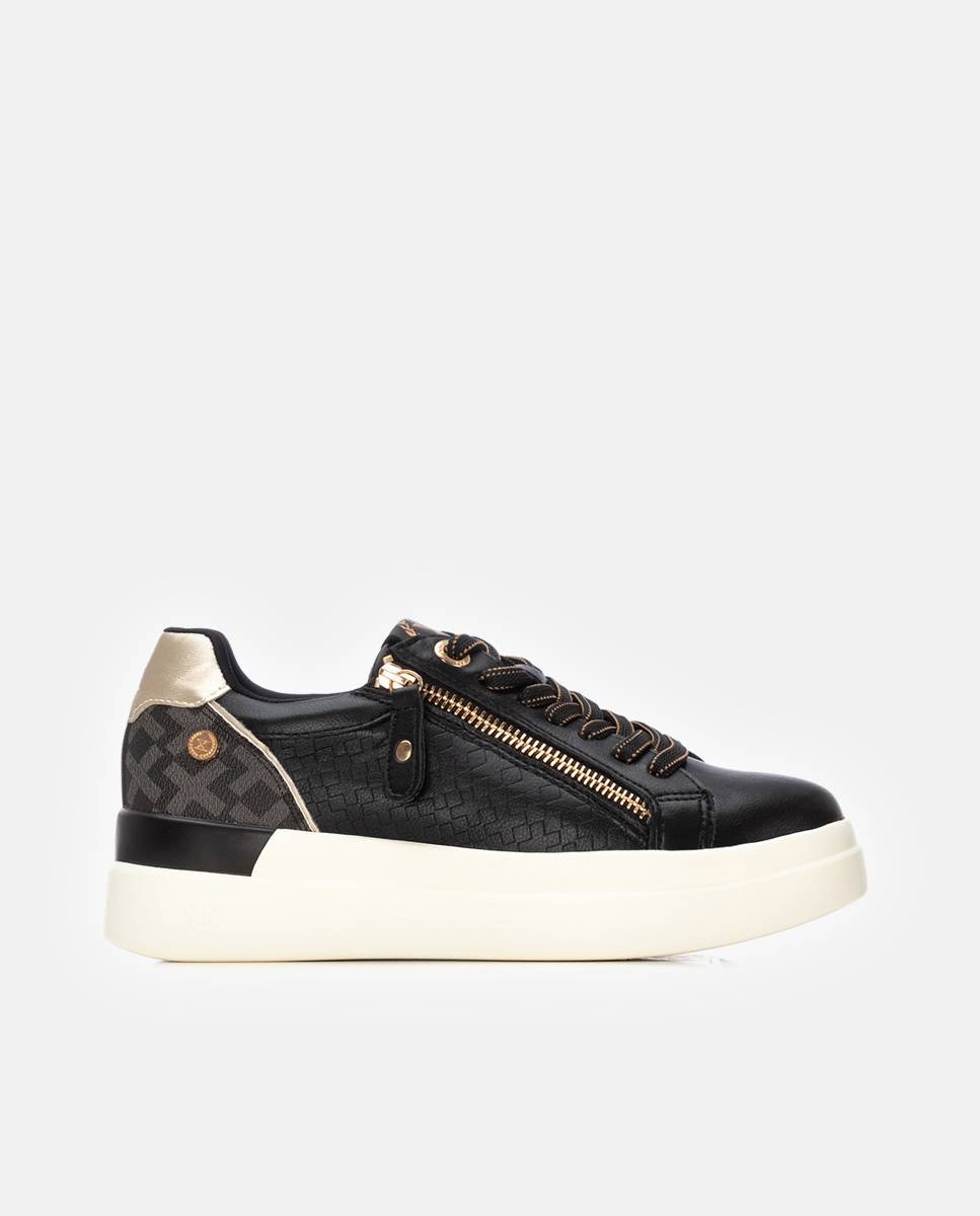 Sapatilhas Desportivas com Atacadores e Fecho Zip Lateral Preto-1