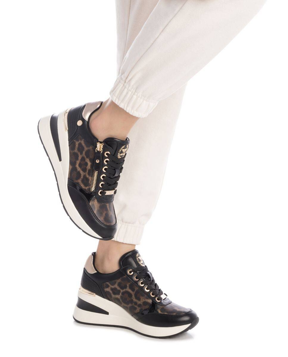 Sapatilhas Desportivas com Cunha e Fecho Zip Lateral Preto-2
