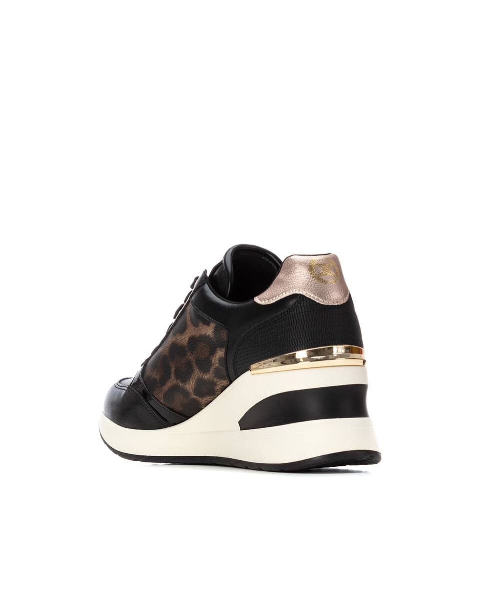 Sapatilhas Desportivas com Cunha e Fecho Zip Lateral Preto-4