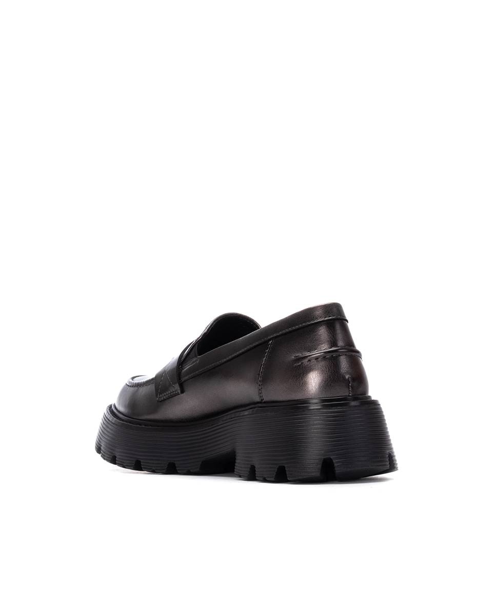 Mocassins com Sola Dupla de Borracha Cinzento escuro metalizado-4