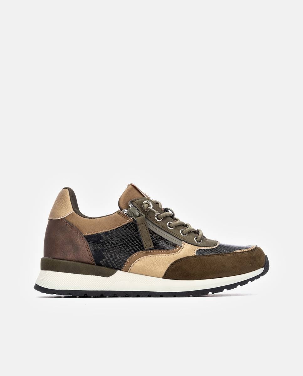 Sapatilhas Desportivas com Fecho Zip Lateral Caqui-1