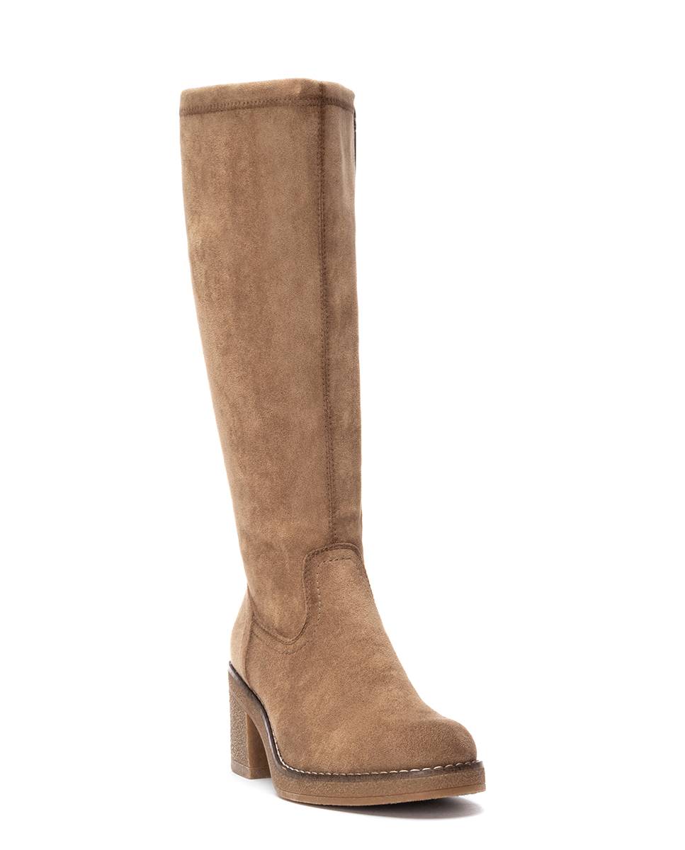 Bota com Fecho Zip de Camurcina Bege-3