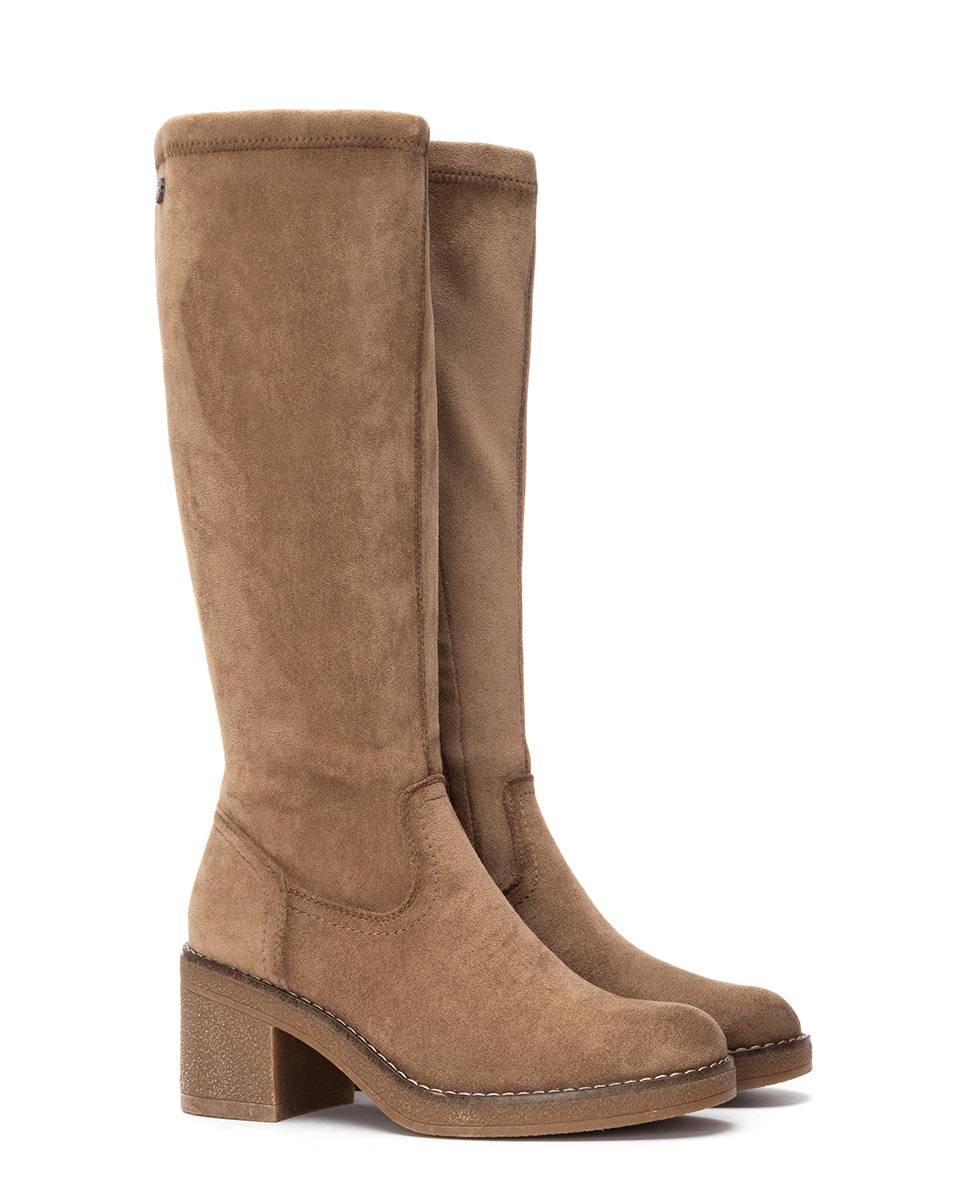Bota com Fecho Zip de Camurcina Bege-5
