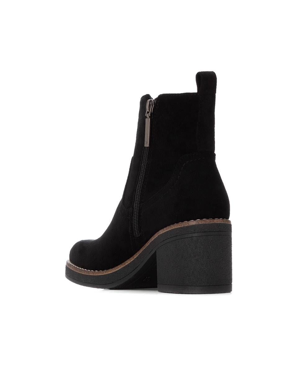 Botins com Tacão Largo e Fecho Zip Lateral Preto-4
