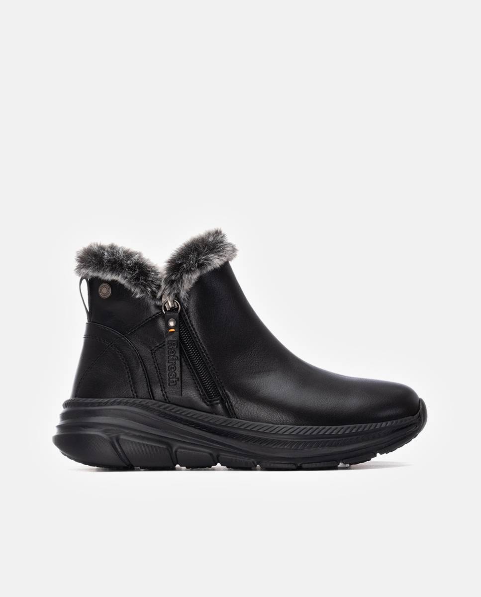 Botins com Pelo e Fecho Zip Preto-1