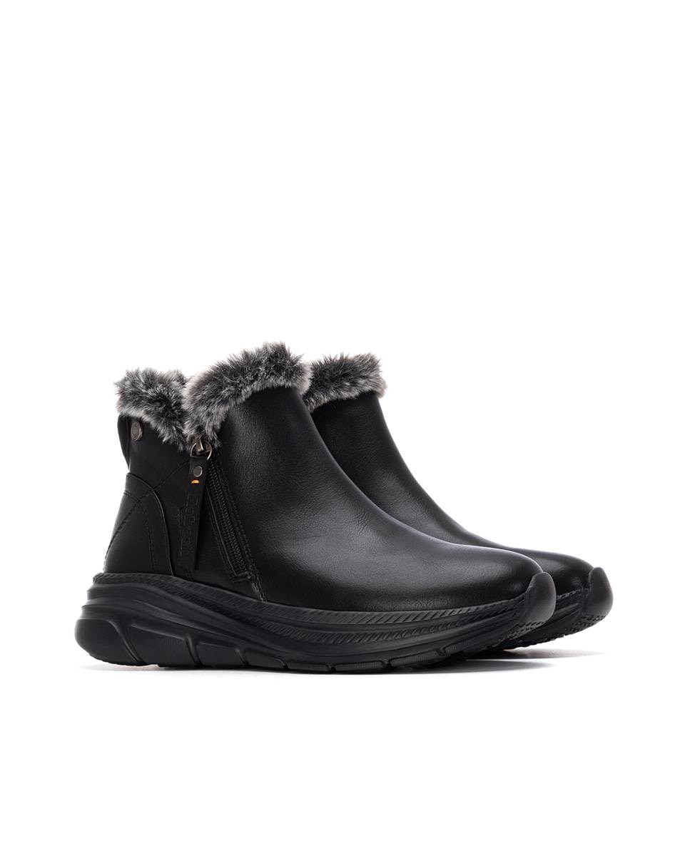 Botins com Pelo e Fecho Zip Preto-5
