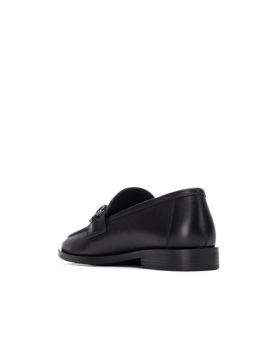 Mocassins de Pele Rasos com Fivela Preto-4