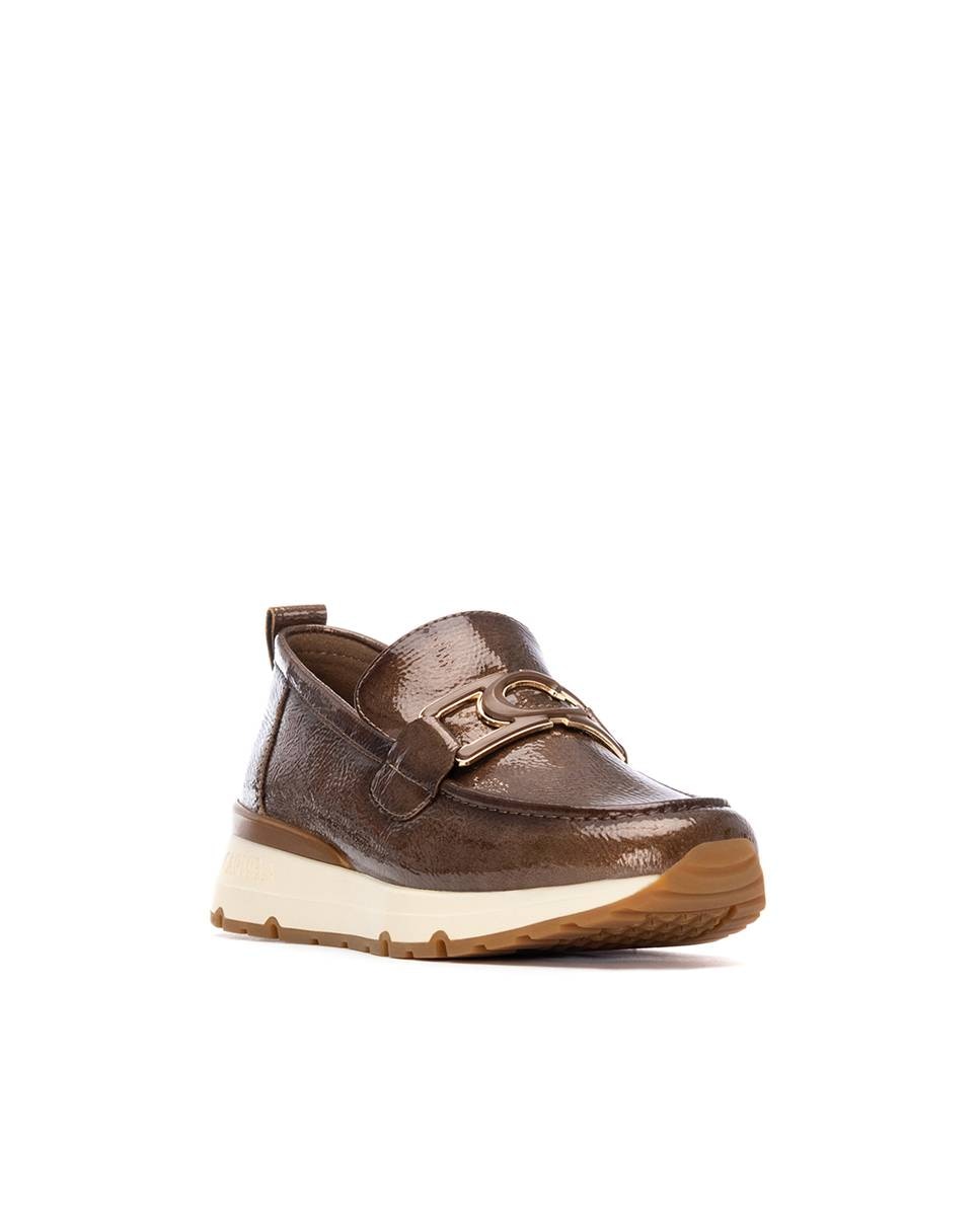 Mocassins com Palmilha de Pele e Cunha Castanho-2