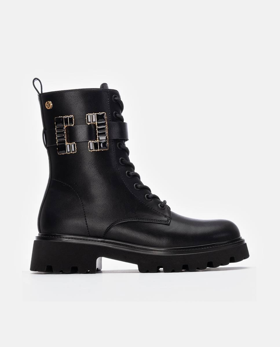 Botins Militar com Fivela Preto-1