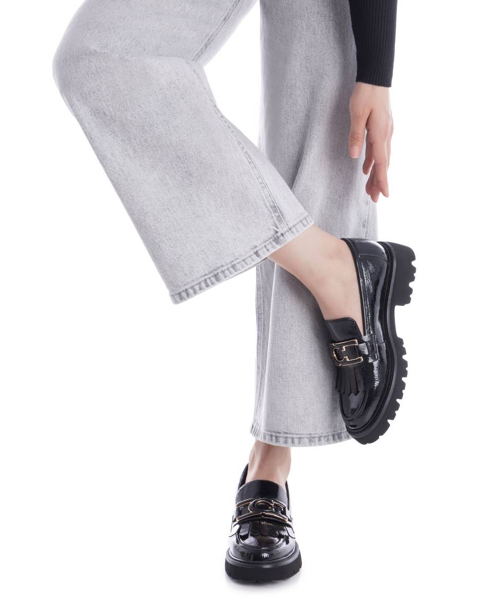 Mocassins de Pele Rasos com Fivela Preto-2