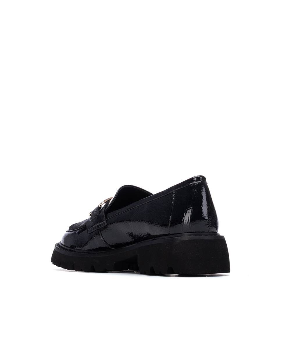 Mocassins de Pele Rasos com Fivela Preto-4