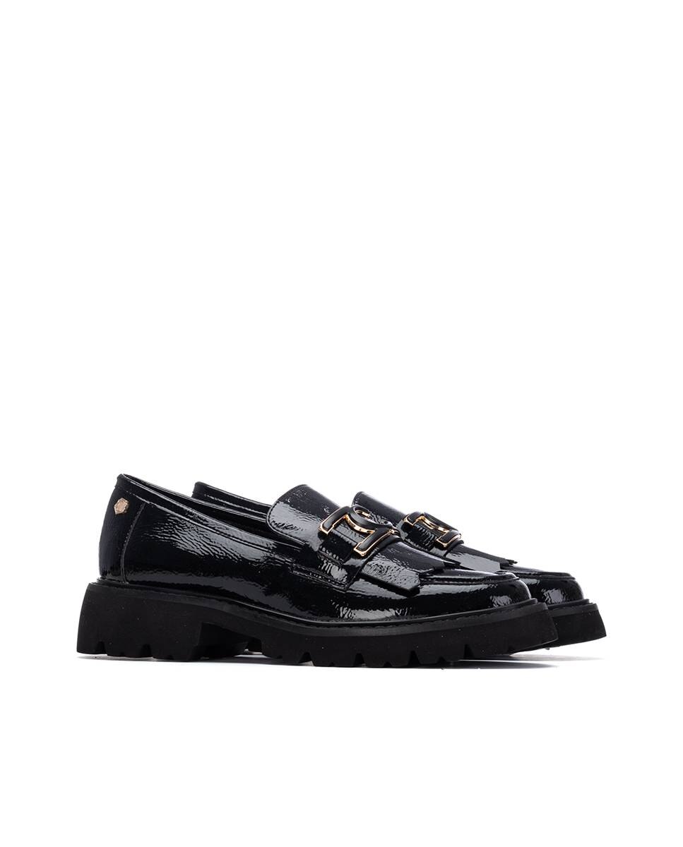 Mocassins de Pele Rasos com Fivela Preto-5