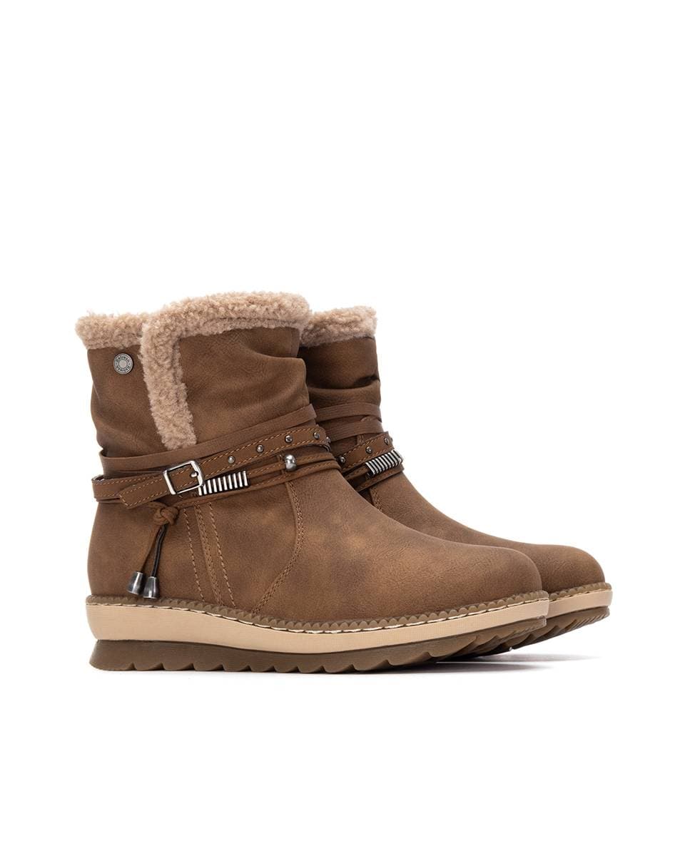 Botins com Pelo de Ovelha e Fecho Zip Lateral Camel-5