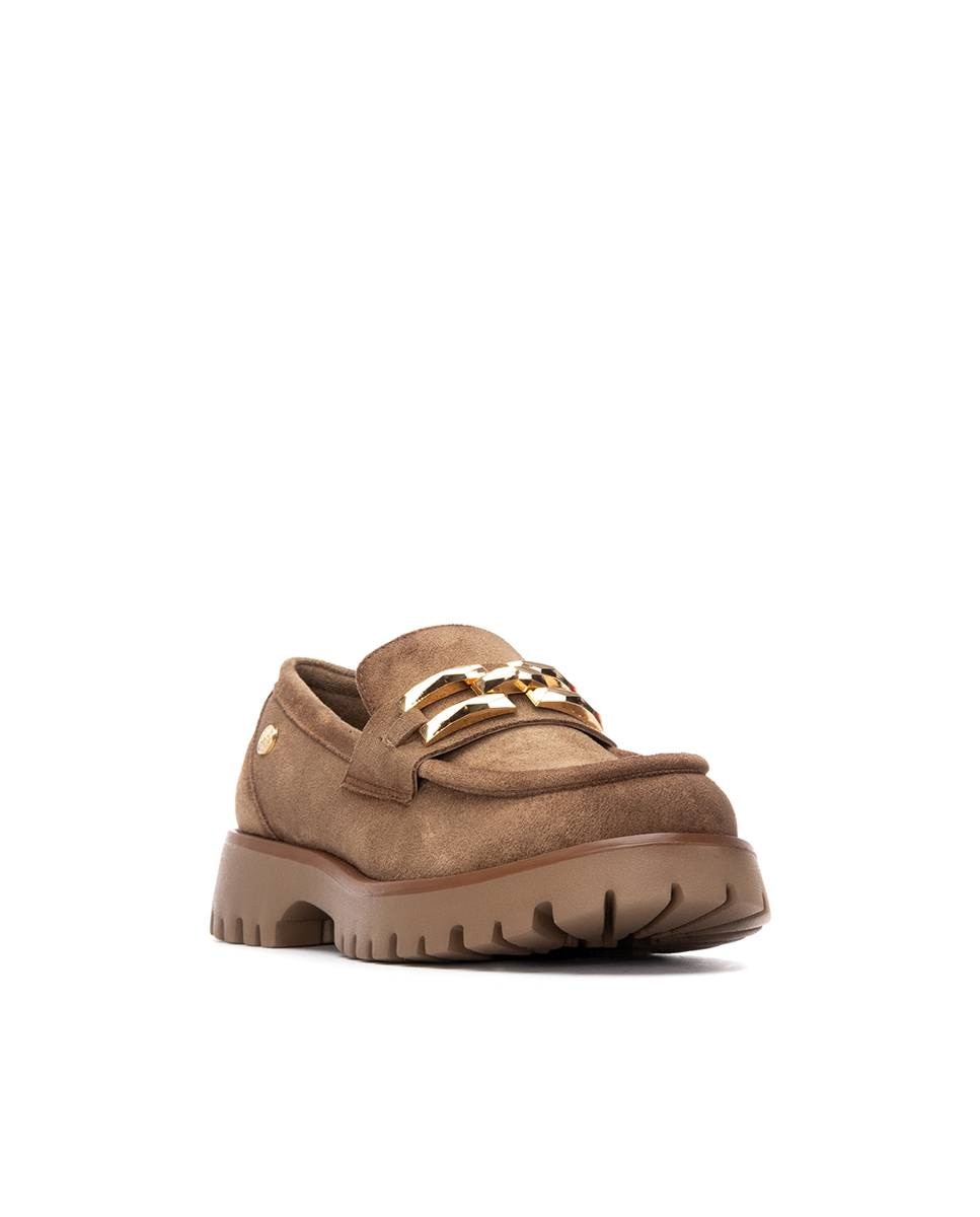 Mocassins com Fivela de Camurcina Bege-2