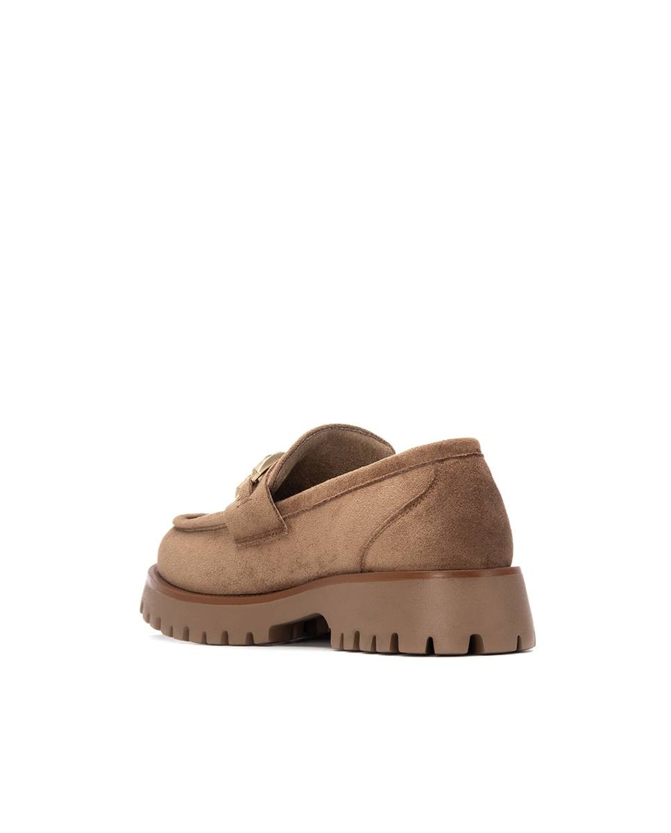 Mocassins com Fivela de Camurcina Bege-3