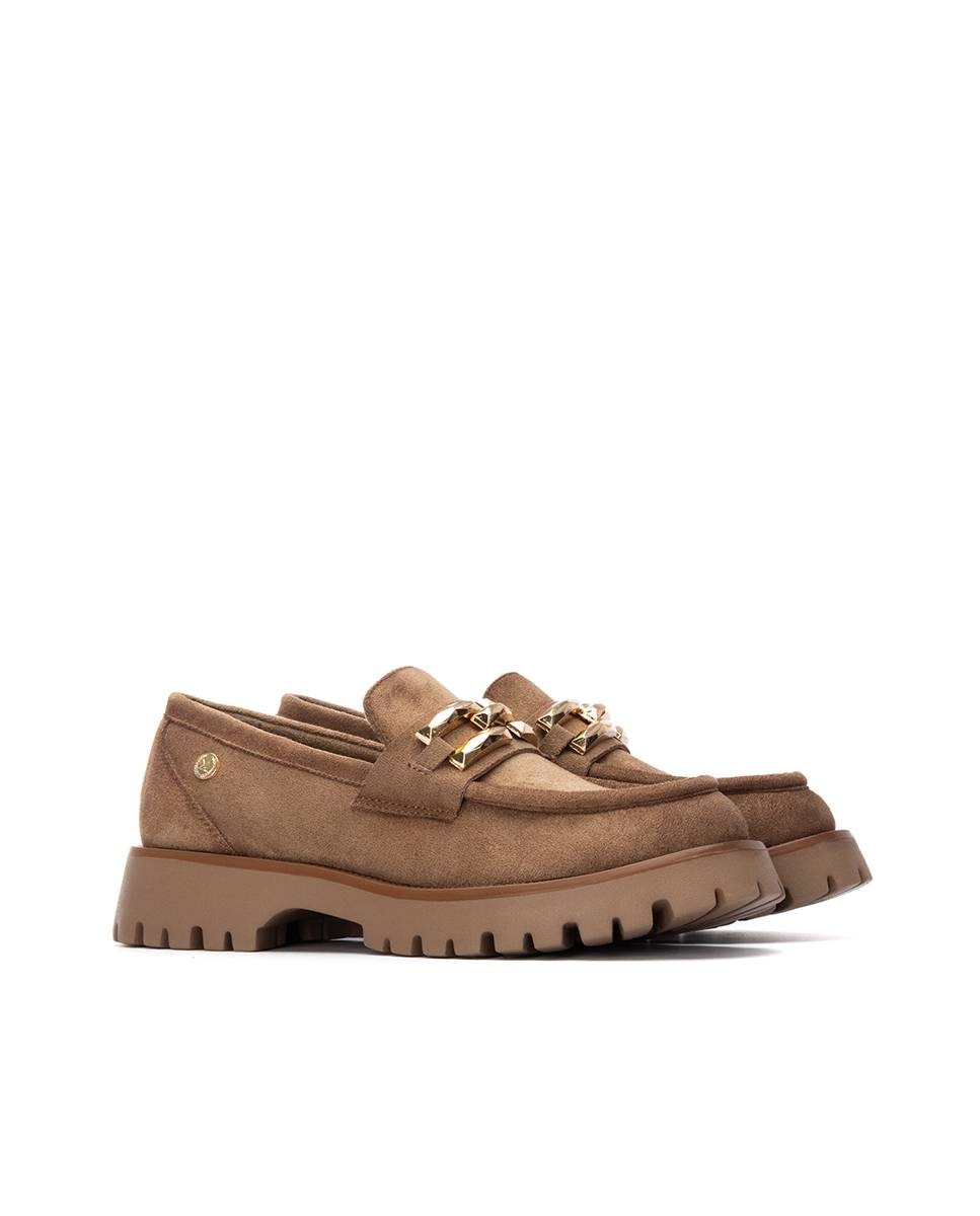 Mocassins com Fivela de Camurcina Bege-4