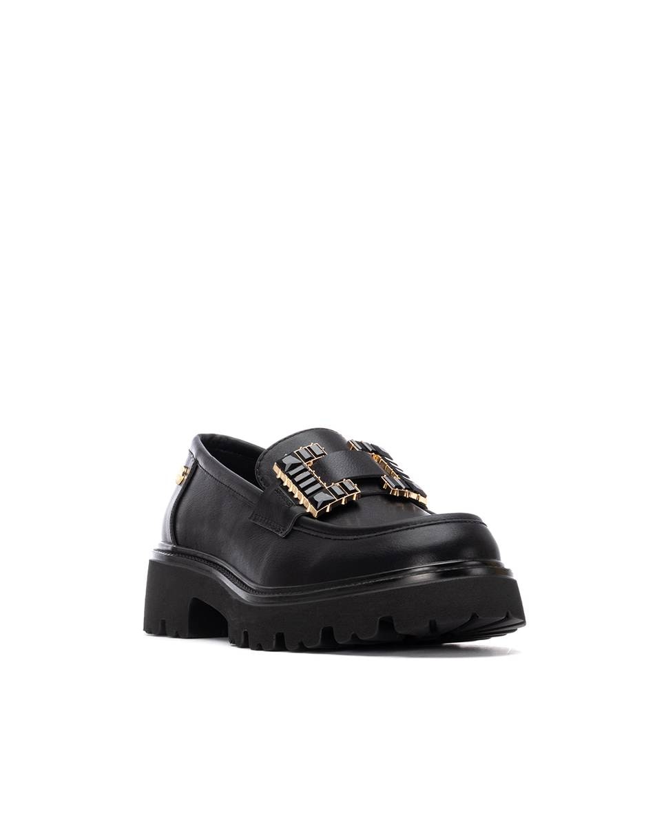 Mocassins Rasos com Fivela Preto-3