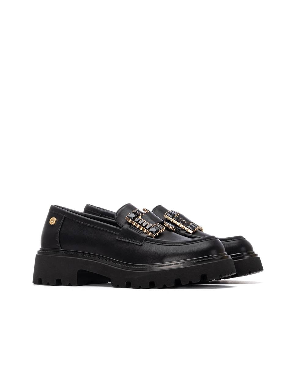 Mocassins Rasos com Fivela Preto-5