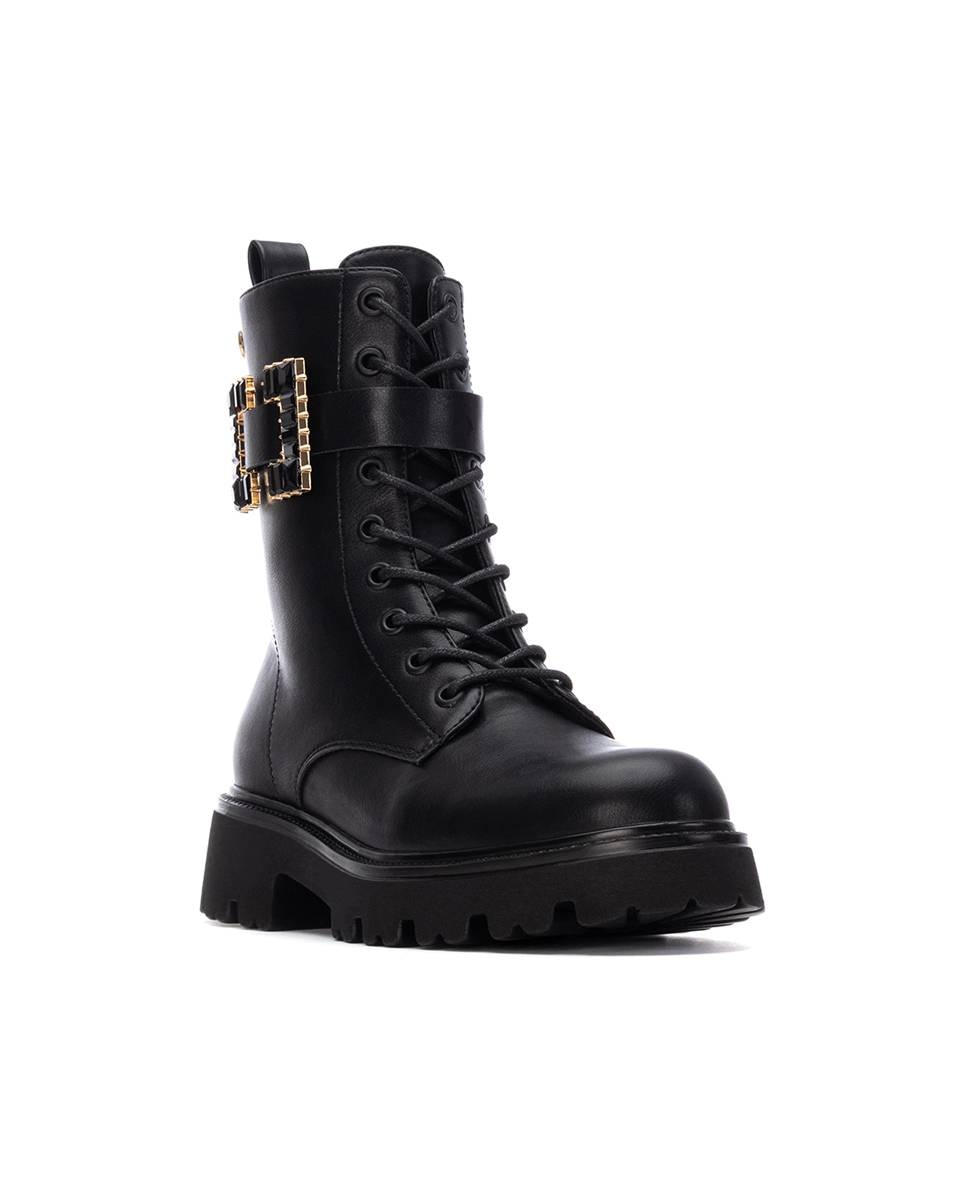 Botins Estilo Militar com Cordões Preto-3