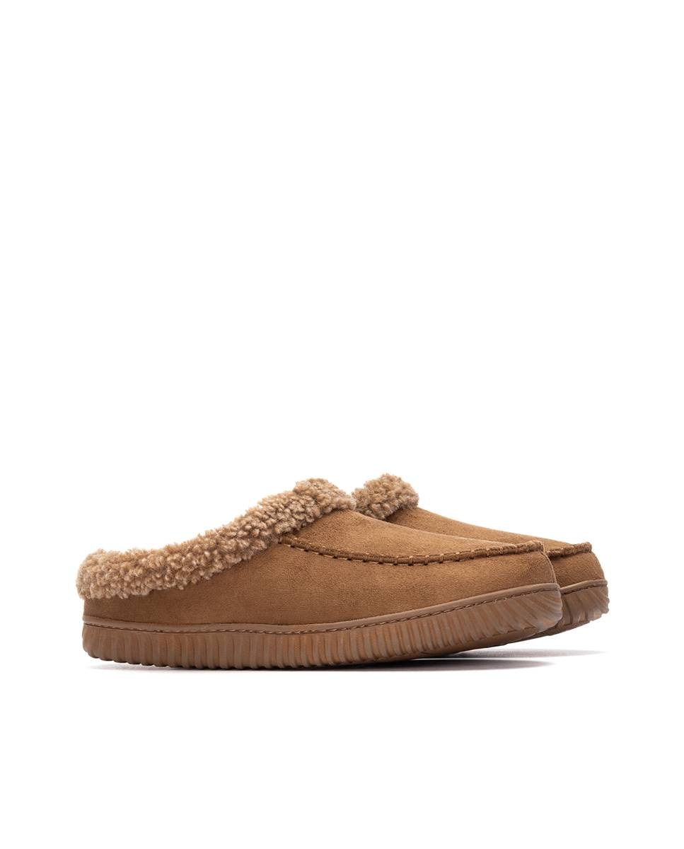 Pantufas Abertas com Sola de Borracha Castanho-claro-4