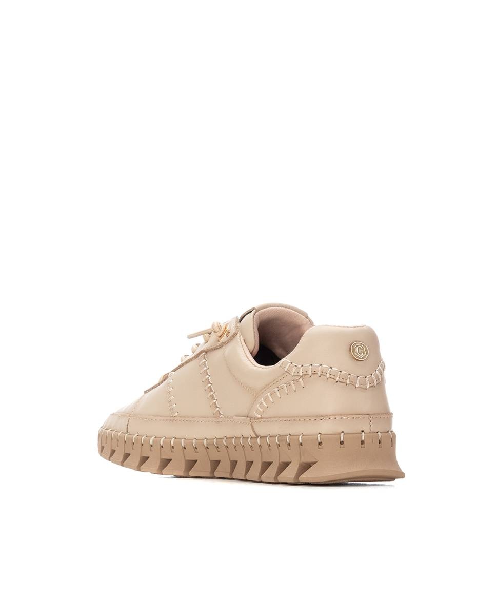 Sapatilhas de Pele com Atacadores e Sola de Borracha Bege-4