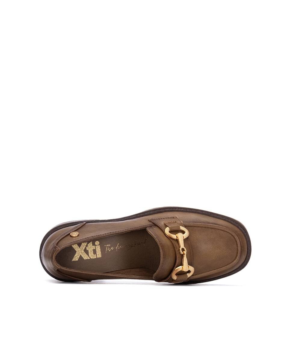 Mocassins com Salto e Corrente Decorativa Castanho-claro-6