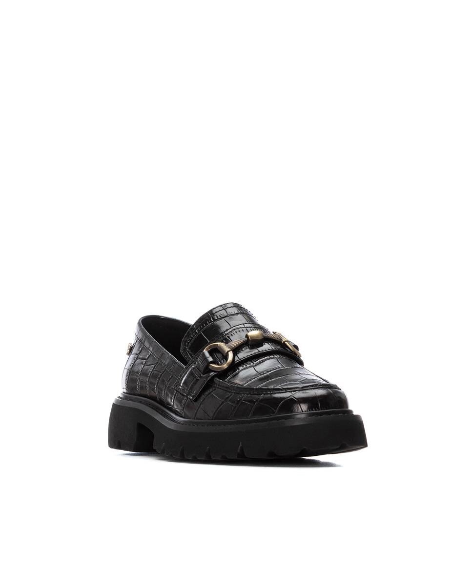 Mocassins Rasos com Fivela Decorativa Preto-3