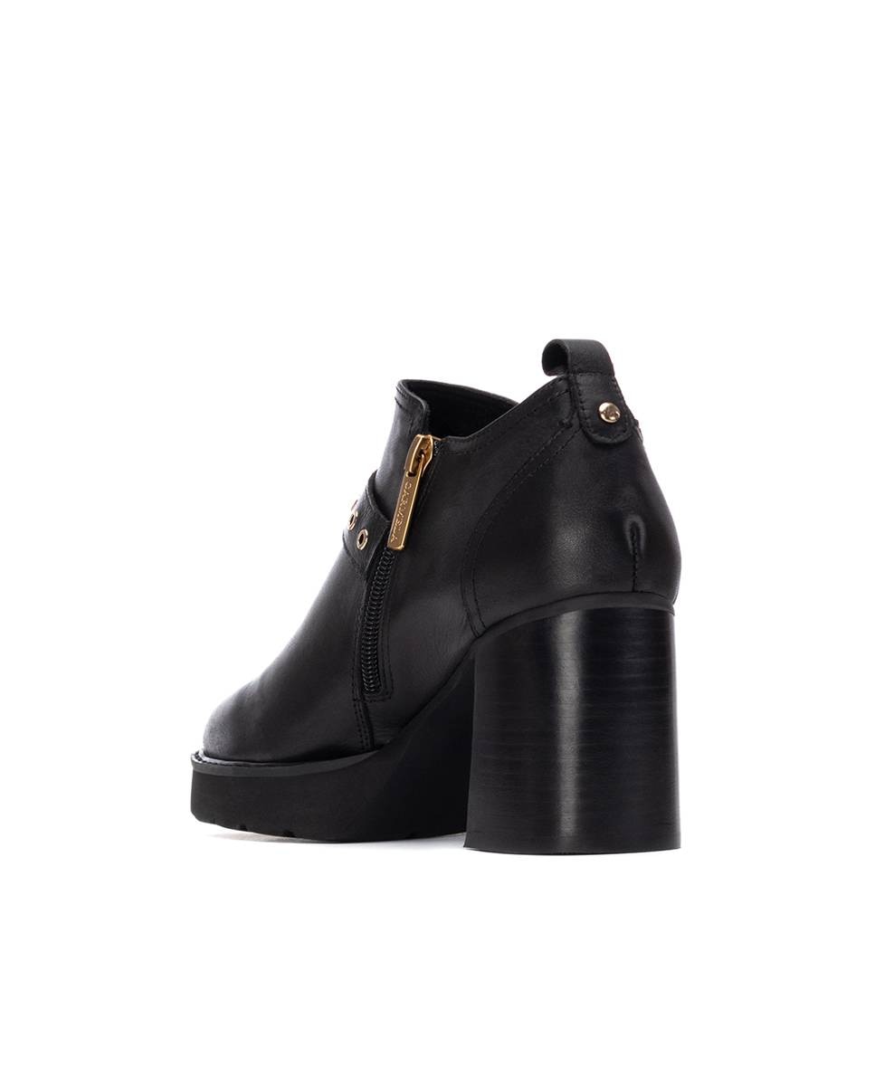 Botins de Pele com Salto Alto e Fecho Zip Lateral Preto-4