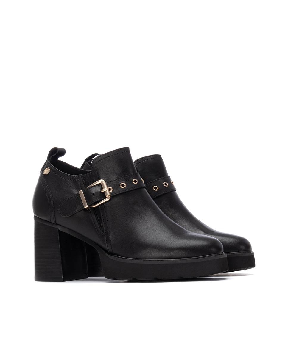 Botins de Pele com Salto Alto e Fecho Zip Lateral Preto-5