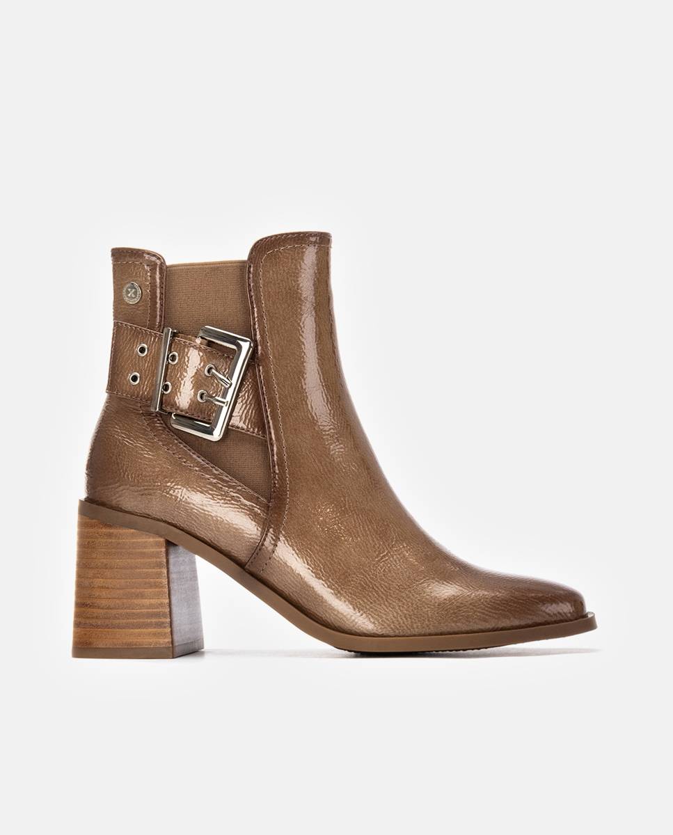 Botins Básicos com Fecho Zip Bege-1
