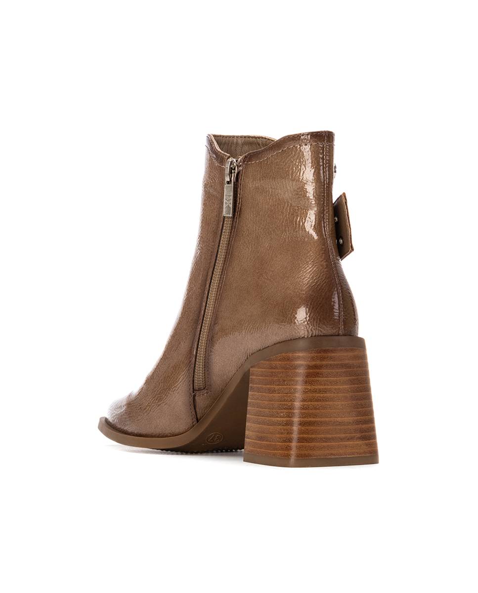 Botins Básicos com Fecho Zip Bege-4