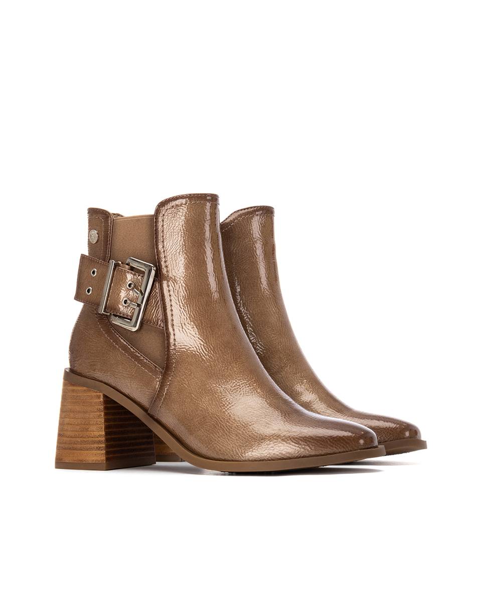 Botins Básicos com Fecho Zip Bege-5