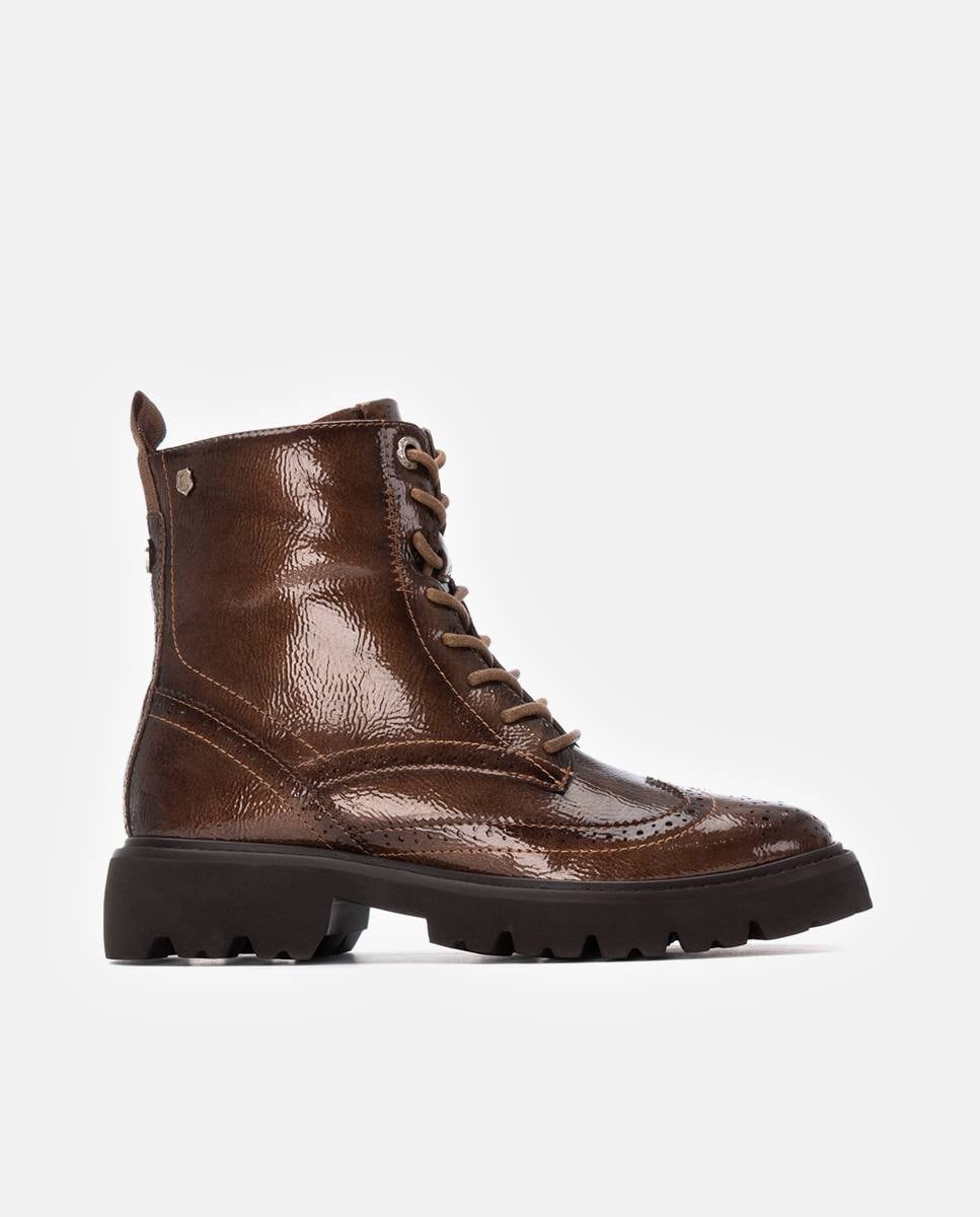 Botins com Atacadores e Fecho Zip Lateral Castanho-1