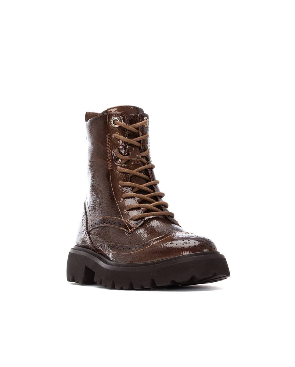 Botins com Atacadores e Fecho Zip Lateral Castanho-3