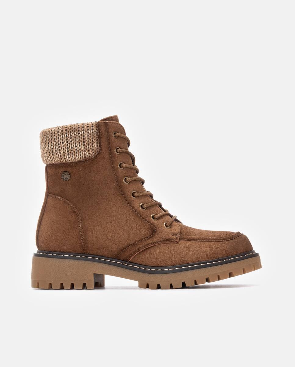 Botins com Fecho Zip e Sola de Borracha Castanho-1