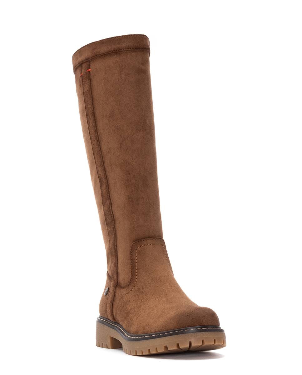 Bota com Fecho Zip de Camurcina Castanho-3