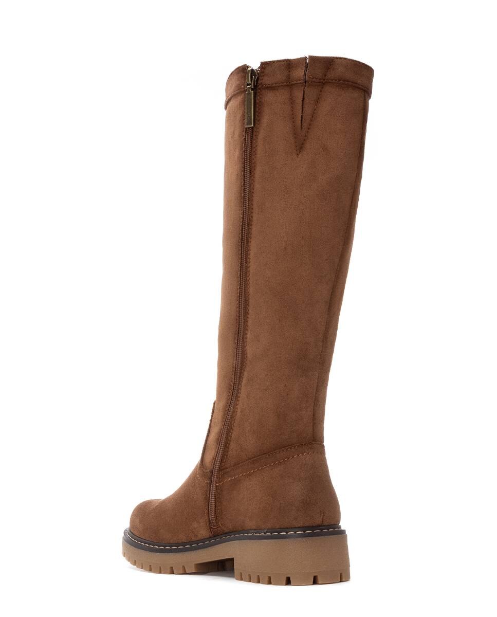 Bota com Fecho Zip de Camurcina Castanho-4