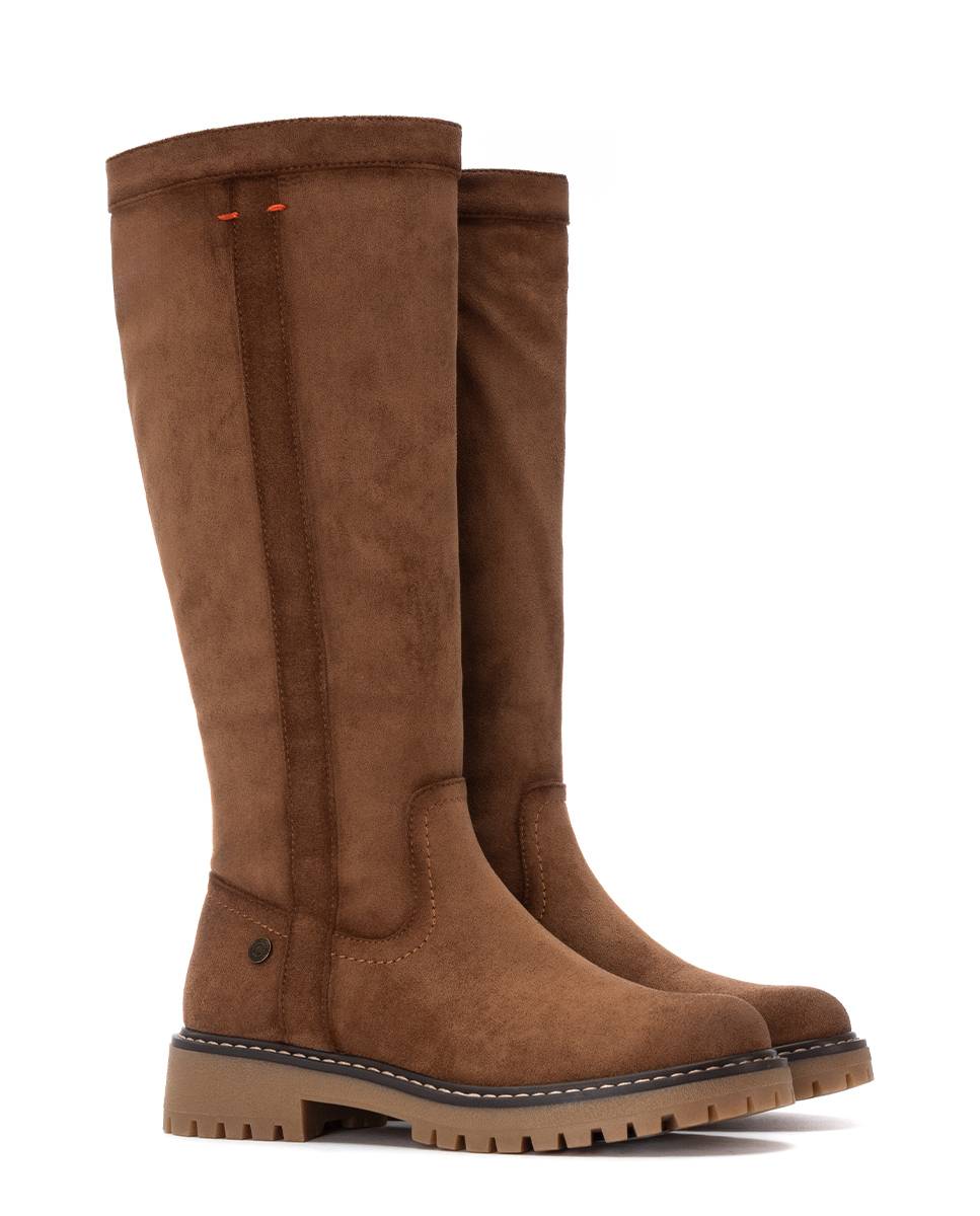 Bota com Fecho Zip de Camurcina Castanho-5