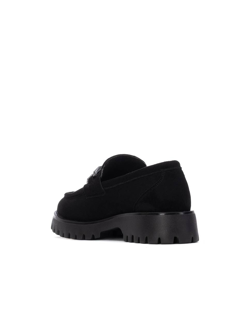 Mocassins com Fivela de Camurcina Preto-4
