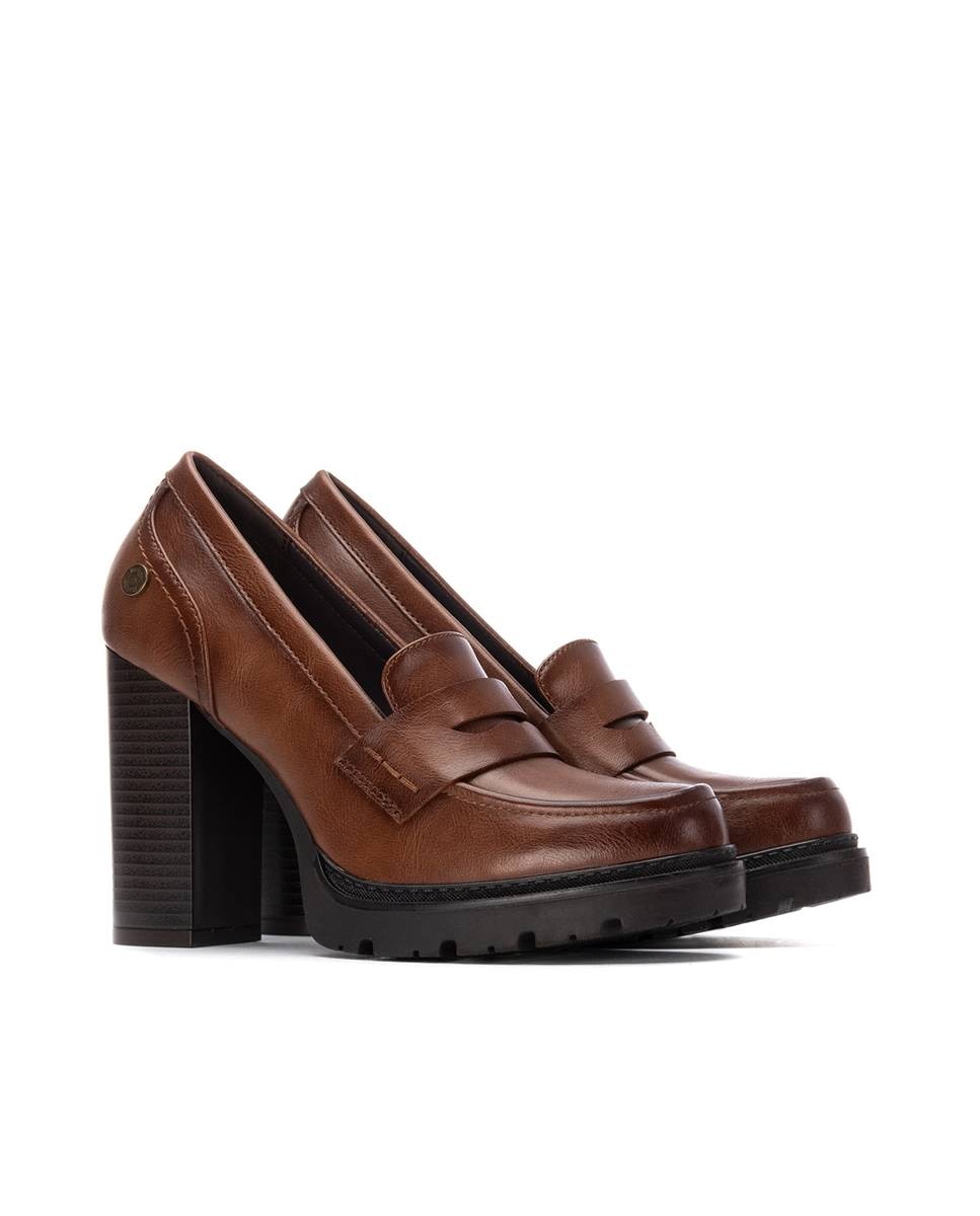 Mocassins com Salto Alto Camel-5