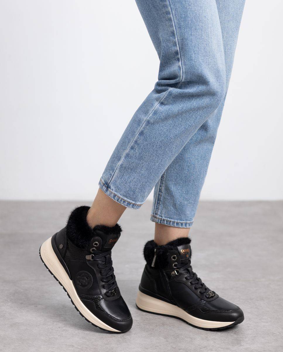 Botins de Pelo com Fecho Zip de Pele Preto-2