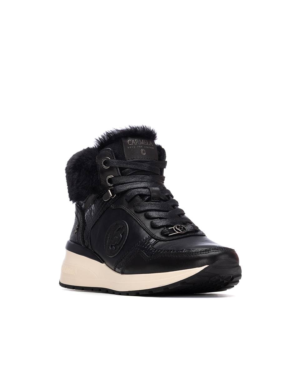 Botins de Pelo com Fecho Zip de Pele Preto-3