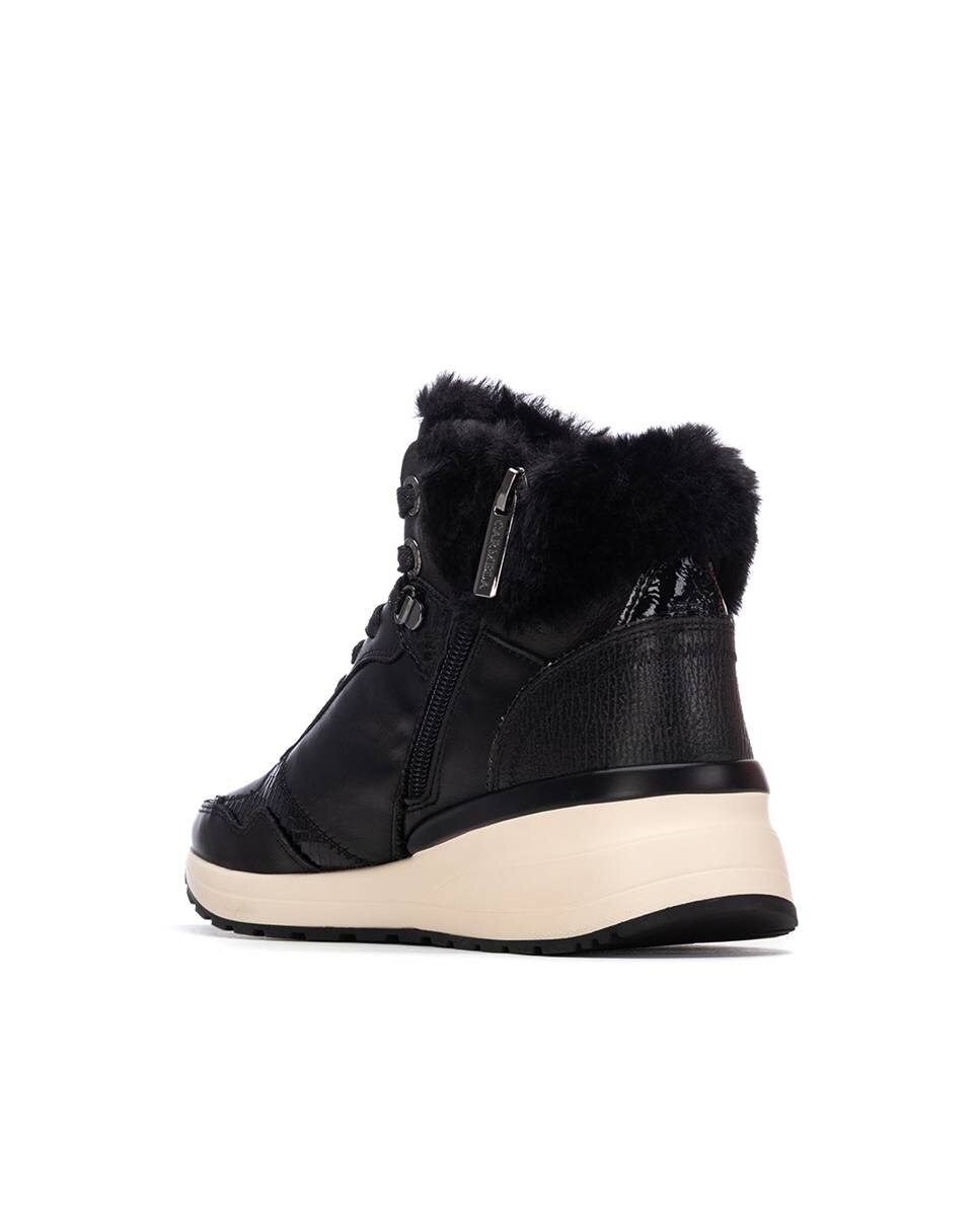 Botins de Pelo com Fecho Zip de Pele Preto-4