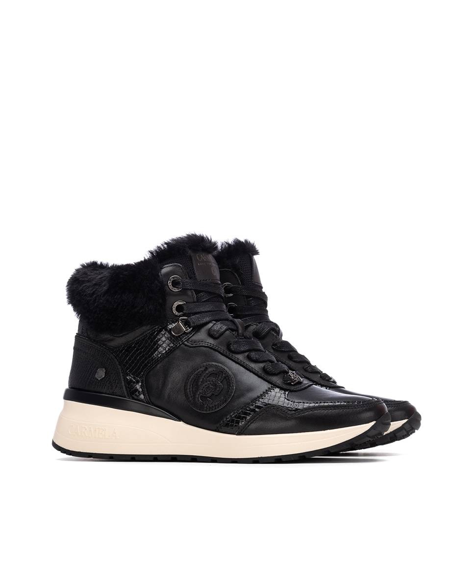 Botins de Pelo com Fecho Zip de Pele Preto-5