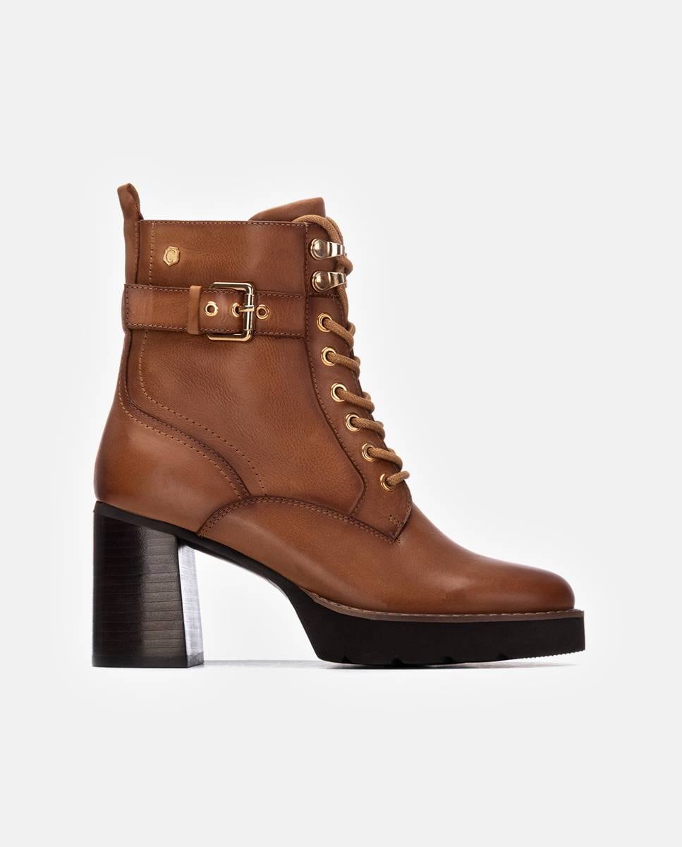 Botins de Pele com Fecho Zip Camel-1