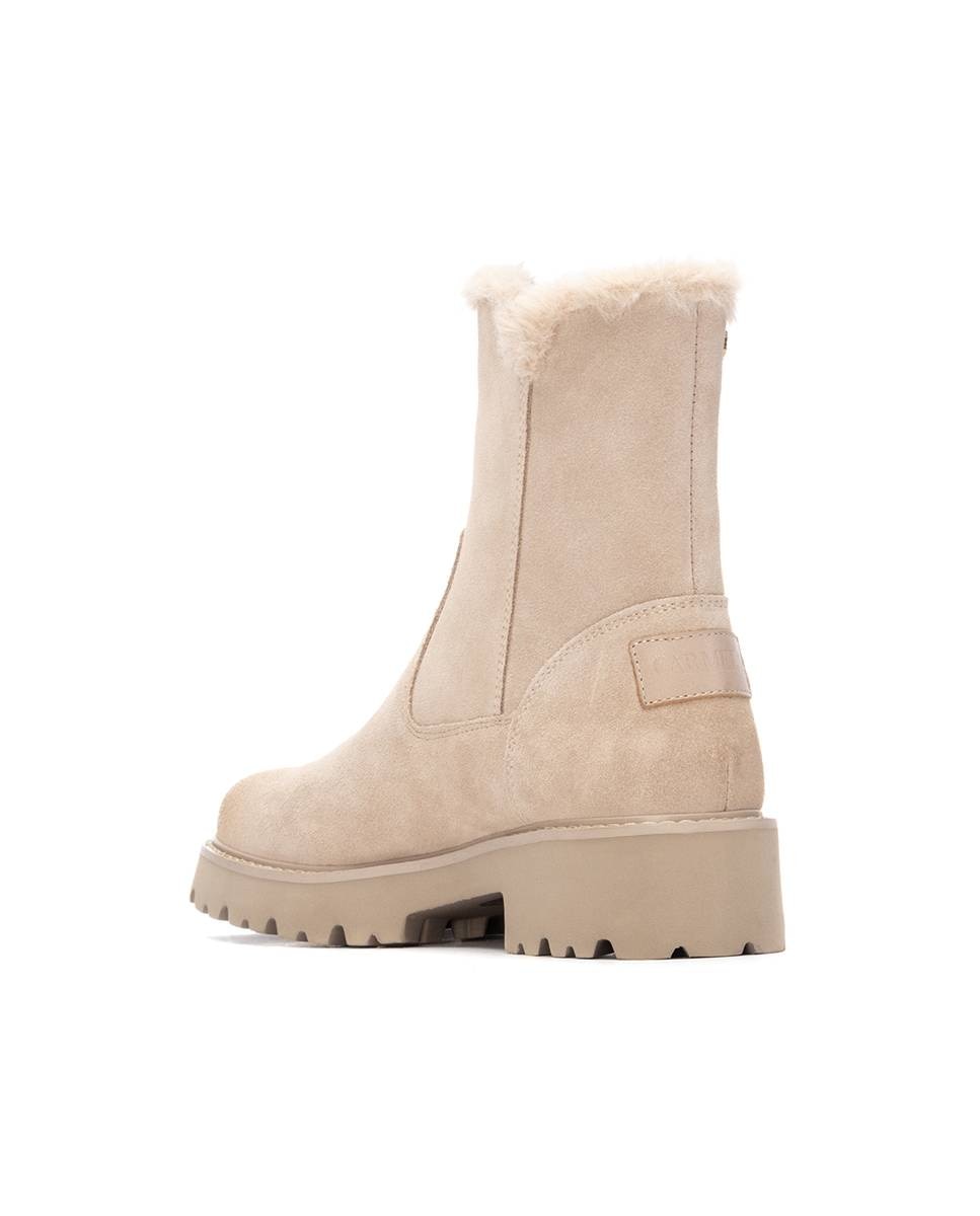 Botins de Pele com Sola de Borracha Bege-4