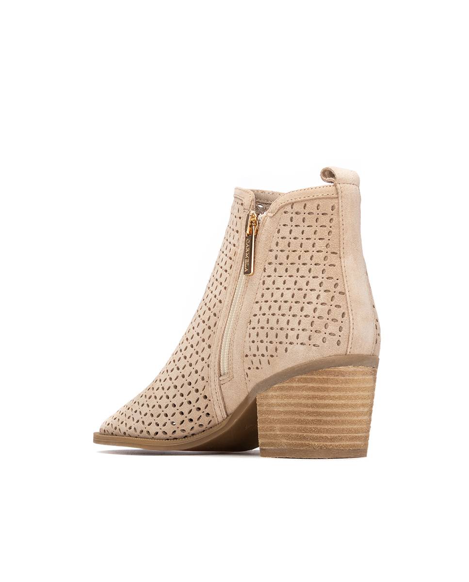 Botins Cowboy de Pele Perfurada com Fecho Zip Bege-3