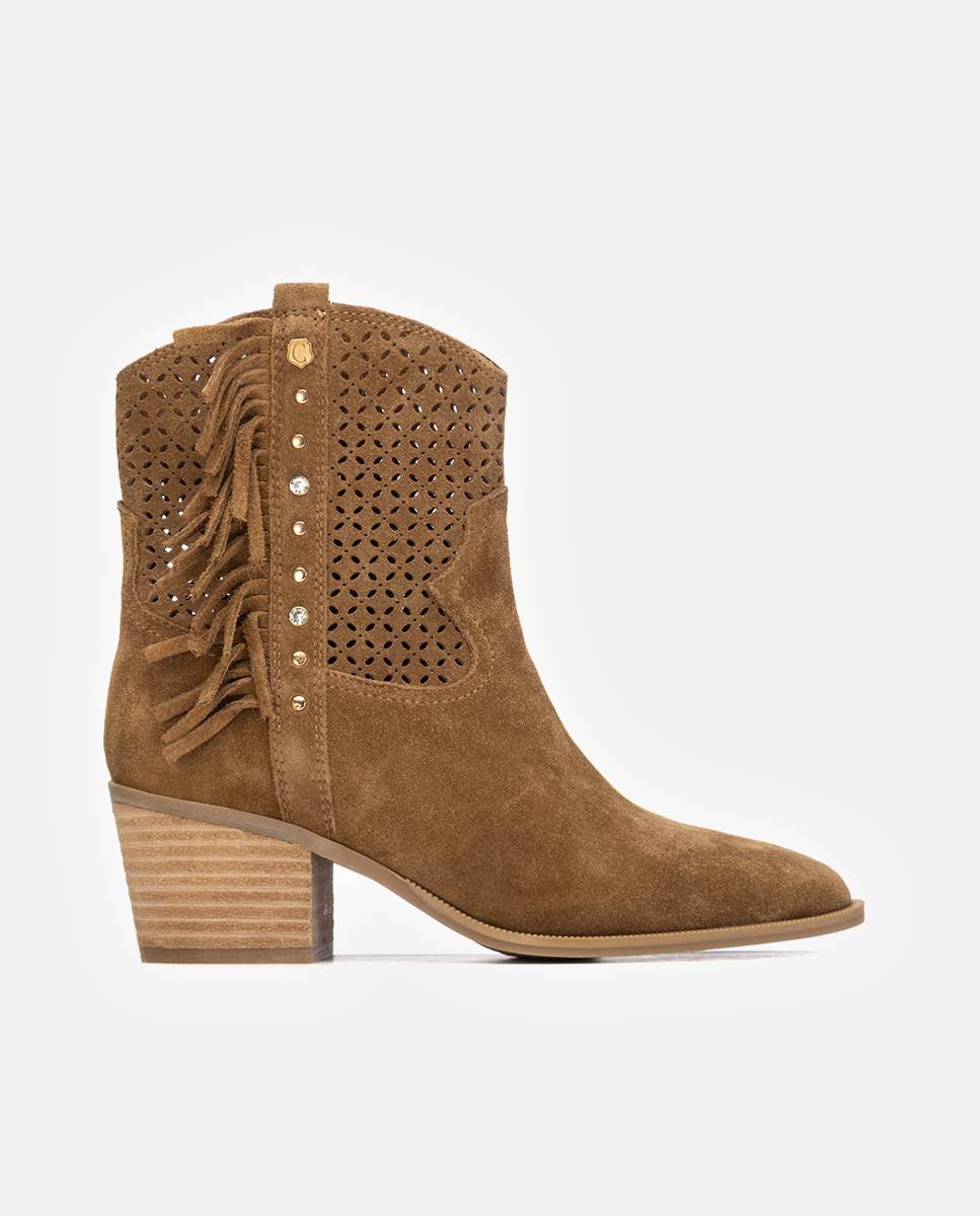 Imagem 0 de Botins Cowboy de Pele com Franjas