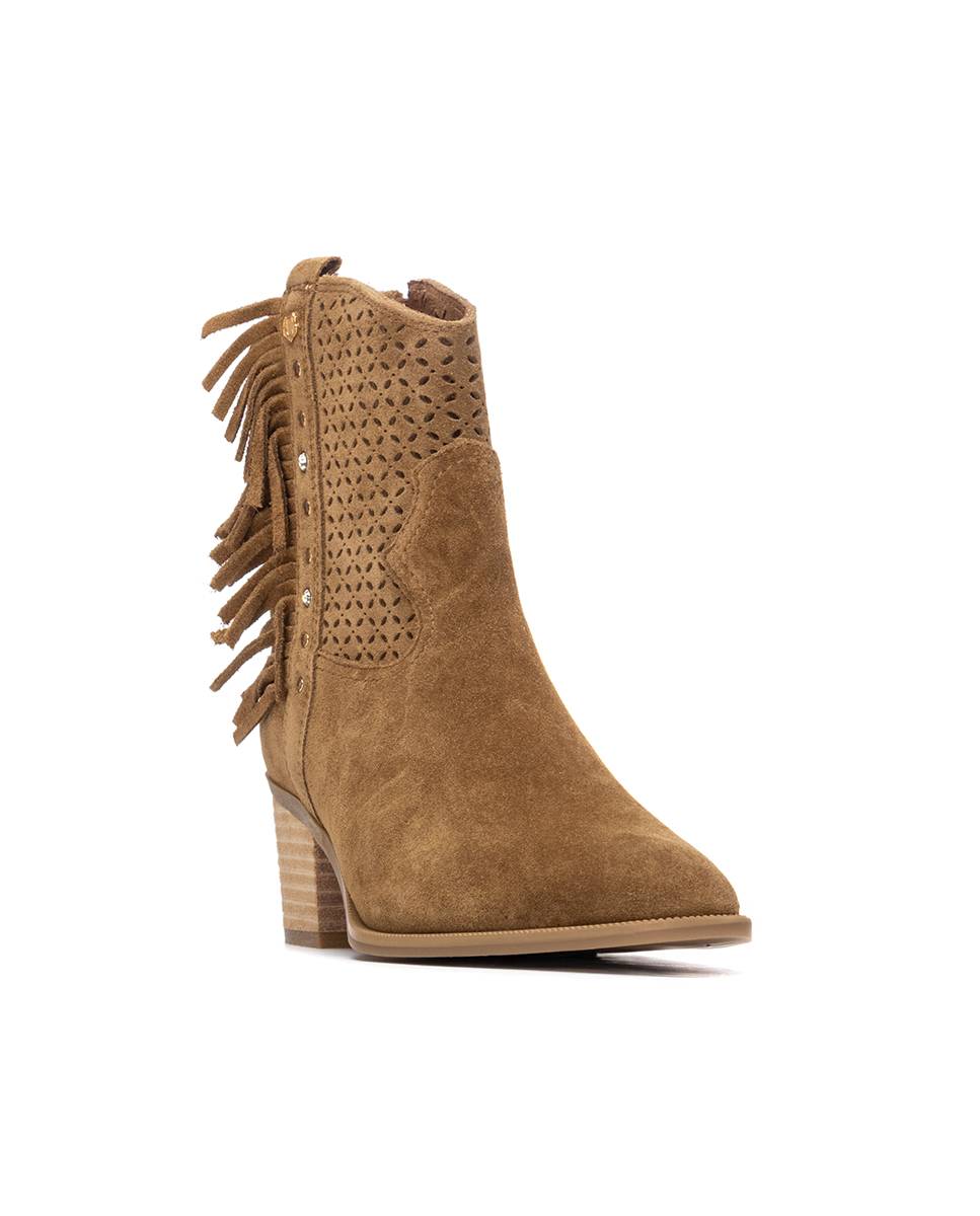 Botins Cowboy de Pele com Franjas Camel-2