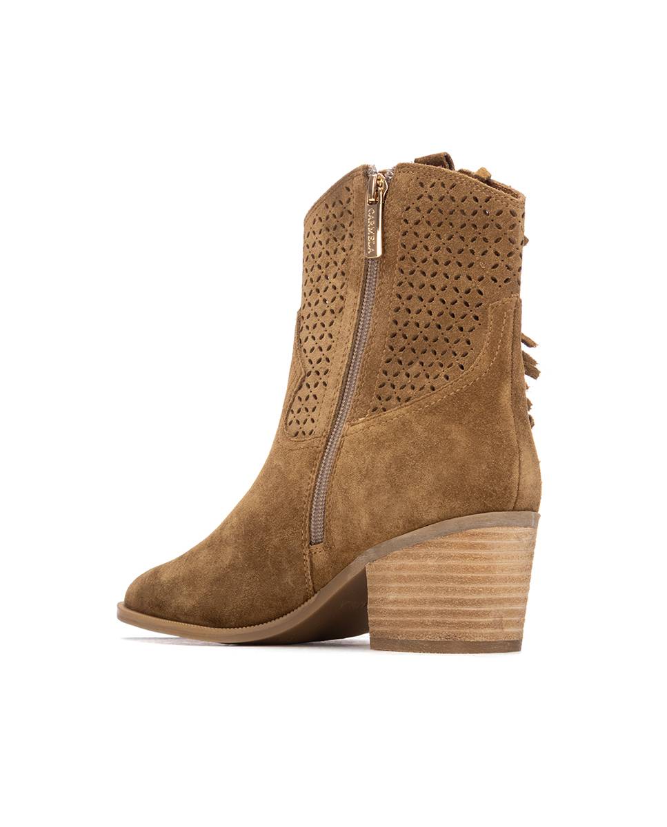 Botins Cowboy de Pele com Franjas Camel-3